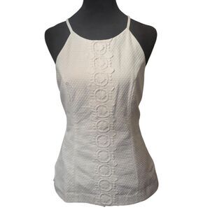 Lilly Pulitzer White Seersucker Halter Top Size 4 Circular Lace Trim Bridal